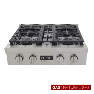 KUCHT Professional 30-inch Natural Gas Range Top with Sealed Burners in Stainless Steel with Classic Silver Knobs