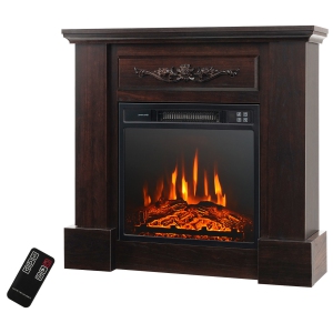 Gymax 32'' Electric Fireplace Mantel TV Stand Space Heater 1400W w/ Remote Control Brown
