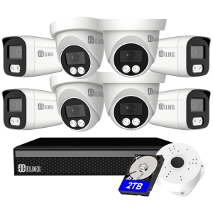 【2026 New】Elder 4K Security Camera System Spotlight, 8-Camera 8Ch DVR Surveillance Kit Outdoor DIY Wired 2TB Audio Color Night Vision, Home Security Camera System
