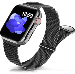 Navor Magnetic Stainless Steel Mesh Band Compatible with Apple Watch Ultra/Series 10/9/8/7/6/5/4/3/2/1/SE, Adjustable Replacement Strap for Men Women 42mm 44mm 45mm 49mm Wristband