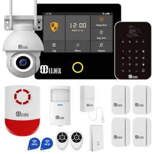 Elder Alarm System & Security Camera Wireless 15-Piece WiFi & 4G Smart Home Alarm Kit DIY, Keypad, Outdoor Siren, Doorbell, Leak, Motion Sensors, Works with Hey Google & Alexa