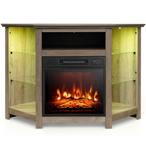 Costway Meuble TV avec cheminée w/ lumières LED & cheminée électrique de 18" pour téléviseurs jusqu'à 50"