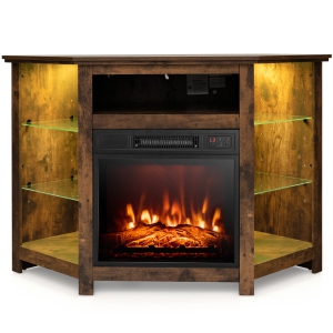 Costway Fireplace TV Stand w/ Led Lights & 18" Electric Fireplace for Tvs up to 50"