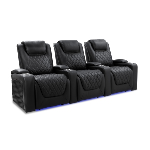Valencia Oslo Luxury Edition Home Theater Seating | Semi-Aniline Italian Nappa 20000 Leather, Power Recline, Power Lumbar Support, Power Headrest, (Row of 3, Onyx)
