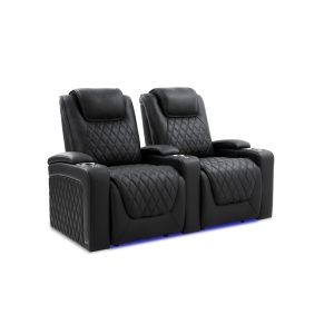 Valencia Oslo Luxury Edition Home Theater Seating | Semi-Aniline Italian Nappa 20000 Leather, Power Recline, Power Lumbar Support, Power Headrest, (Row of 2, Onyx)