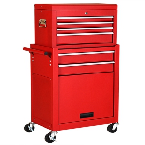 Gymax 2 in 1 Rolling Cabinet Storage Chest Box Garage Toolbox Organizer w/ 6 Drawers
