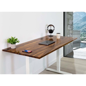 Business Sit and Stand Desk - Pheasantwood Reinforced Solid Wood Tabletop on White Frame Medium (59"x29") with Built-in Wireless Charging Pad and Under Desk Cable Management Tray
