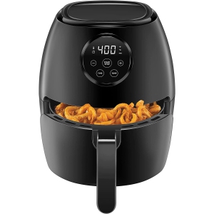 Turbofry 3.6 Quart Air Fryer Oven W/ Digital Touch Screen, Dishwasher Safe Flat Basket, W/ 60 Minute Timer & Auto Shutoff, Bpa-Free, Matte Black, Cookbook Included
