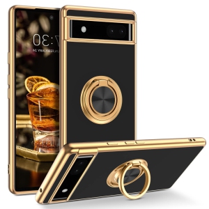 Google Pixel 6a Case,Slim Soft Silicone Cover with 360 Degree Rotation Magnetic Car Finger Ring Holder Kickstand Shockproof Protective Women Men Phone Cases for Google Pixel 6a 6.1