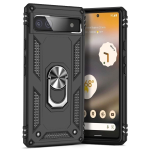 Ring Kickstand Phone Case for Pixel 6a,Heavy Duty Dual Layer Drop Protection Case for Google Pixel 6a,Hard Shell + Soft TPU + Ring Stand Fit Magnetic Car Mount,Black