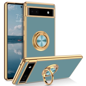 Google Pixel 6a Case,Slim Soft Silicone Cover with 360 Degree Rotation Magnetic Car Finger Ring Holder Kickstand Shockproof Protective Women Men Phone Cases for Google Pixel 6a 6.1