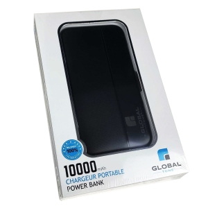 GlobalTone - Portable Power Bank/Charger, 10,000 mAh Capacity, Black