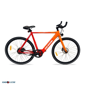 Demon Electric 6ix 250W 27.5-in City Electric Bike, 50-60km Battery Range (10.5Ah), BOLIDS Hydraulic Brakes, Bull Horn, 40 lbs Lightweight & Stylish Design - Orange Gradient