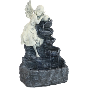 Sunnydaze Angel Falls Solar Water Fountain with Battery/LED Lights - 29 in