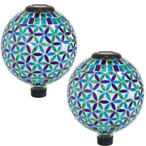 Sunnydaze Cool Blooms Glass Gazing Ball with Solar Light - 10 in - Set of 2