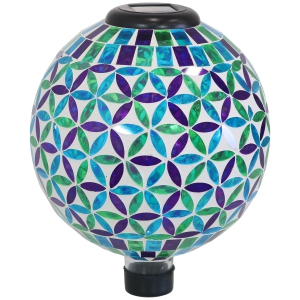 Sunnydaze Cool Blooms Glass Gazing Ball with Solar Light - 10 in