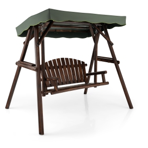 Costway 2 Person Wooden Garden Swing Bench Chair w/ Adjustable Canopy for Garden Porch