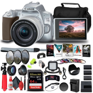 Canon EOS 250D / Rebel SL3 DSLR Camera with 18-55mm Lens (Silver) Extra Battery Bundle