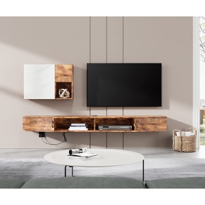 WAMPAT Floating TV Shelf with Power Outlet 70", Wall Mounted TV Stand, Media Console Stand with Doors, Entertainment Shelf for Living Room,Bedroom,Rustic Brown