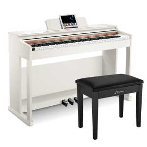 Donner DDP-100 88-Key Weighted Hammer Action Upright Digital Piano for Beginner with Black Two-Seater Piano Bench
