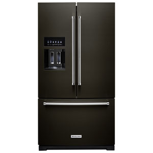 KitchenAid 36" 27 Cu Ft French Door Refrigerator w/ Water & Ice Dispenser (KRFF577KBS) -Black Stainless