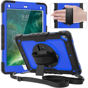 T Kids Case for iPad 6th/5th Generation, 9.7 Inch Case with Screen Protector/ Rotating Stand/ Hand/Shoulder Strap, Full-Body Protective Cover for iPad 5th/6th Generation 2018/2017,