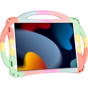iPad 10.2 case Kids,A New ipad 9th/8th/7th Generation Case Built-in Stand Handle and Comes with a Strap,Lightweight Shockproof Silicone iPad Cover 10.2 inch 2021/2020/2019-Rainbow