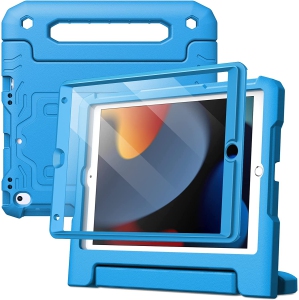 J Kids Case for iPad 10.2-Inch (9th/8th/7th Generation, 2021/2020/2019) with Built-in Screen Protector, Shockproof Full-Body Handle Stand Tablet Protective Cover (Blue)