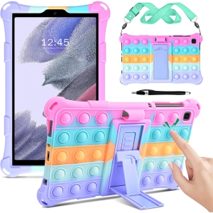 D Silicone Case for Samsung Galaxy Tab A7 Lite 8.7 inch 2021 Release (SM-T220/T225/T227), Multi-Angle Case, Soft Lightweight Case for Tab A7 Lite 8.7 with Strap & Stylus Pen, Dazzl