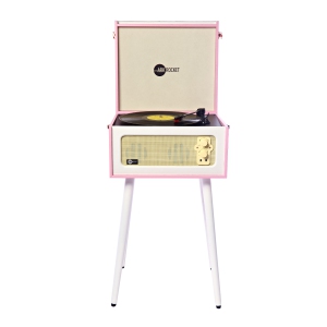 Arkrocket Discovery Bluetooth Record Player Stand with 3-Speed Turntable- Pink/White