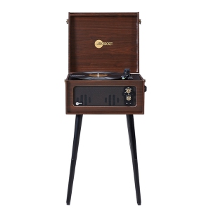 Arkrocket Discovery II Bluetooth Record Player Stand with 3-Speed Turntable (Espresso)