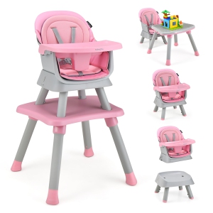 Costway 6-in-1 Baby High Chair Convertible Dining Booster Seat with Removable Tray