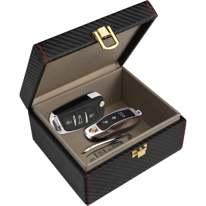 Faraday Box, [Premium Leather] Medium Capacity Faraday Box for Car Keys RFID Box Key Box Signal Block Key Fob