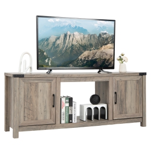 Costway 62" Farmhouse TV Stand Entertainment Center for TVs up to 70 Inches Natural