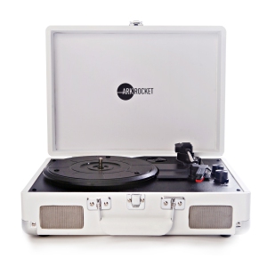 Arkrocket Curiosity Bluetooth Turntable Retro Suitcase 3-Speed Record Player with Built-in Speakers -White
