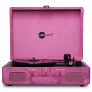 Arkrocket Curiosity Bluetooth Turntable Retro Suitcase 3-Speed Record Player with Built-in Speakers-Hot Pink Velvet