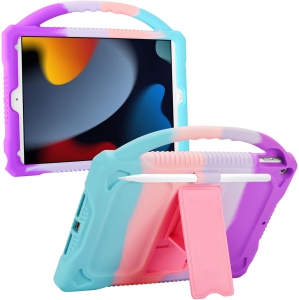 Premium Silicone Case for iPad 10.2 2021/2020/2019,iPad 9th 8th 7th Generation Case for Kids, J Protective Case with Handle Stand for Apple iPad 10.2 inch Model (Multicolor)