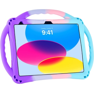 iPad 10th Generation Kids Case,A iPad 10.9 inch Case 10th Generation Built-in Stand Handle and Comes with a Strap,Lightweight Shockproof Silicone iPad Cover 10.9 inch 2022(Multicol