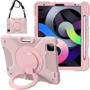 S iPad Air 5th/4th Gen 10.9 Case 2022/2020, iPad Air 5/4 Kids Case with Handle Grip Pencil Holder Rotated Stand Shoulder Strap,Slim-Body Shockproof Girls Cover for iPad 11 2nd/1st