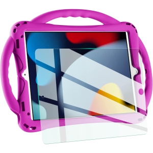 iPad 10.2 case, T iPad 9th/8th/7th Generation Case for Kids with Tempered Glass Screen Protector and Strap, Silicone Shockproof iPad 10.2 inch 2021 Case(Purple)