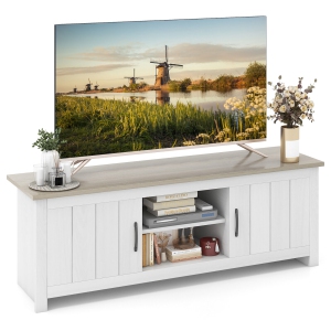 Gymax Farmhouse TV Stand for TVs up to 65'' Media Console Center w/ Doors Cubbies