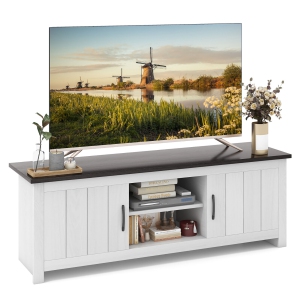 Gymax Farmhouse TV Stand for TVs up to 65'' Media Console Center w/ Doors Cubbies