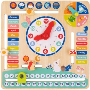 TOOKYLAND Calendar and Clock Toy - Wooden Montessori Board for Learning Days, Dates, Time, Seasons and Weather, for Kids 3 Years +