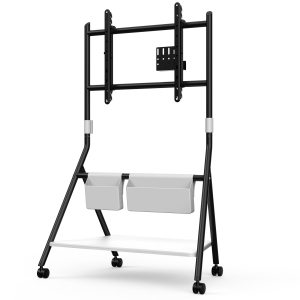 FITUEYES Design Corner Floor TV Stand with Mount for 55 60 65 70 75 78 Inch TV, Height Adjustable Mobile TV Stand with Storage Universal Wheel, Shelf and Storage Bag Max VESA 400x6