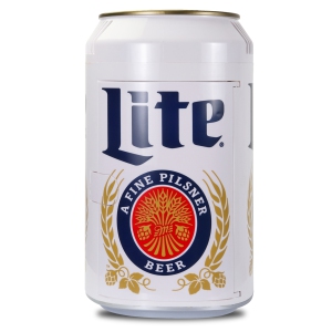 Miller Lite 8 Can Portable Mini Fridge w/ 12V DC and 110V AC Cords, 5.4L (5.7 qt) Beer Can Shaped Personal Cooler, White, Travel Fridge for Beer, Snacks, Lunch, Drinks, Home