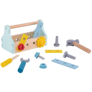 TOOKYLAND Wooden Toy Tool Box - 18pcs - Pretend Play Construction Toolbox Set for Kids and Toddlers 3 Year Old +