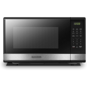 BLACK+DECKER 1.1 Cu.ft Digital Microwave Oven with Turntable Push-Button Door, Child Safety Lock, 1000W - Black/Stainless Steel (EM031MB11)