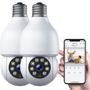 NIERBO HD 3.0MP Light Bulb Security Camera Outdoor Wireless 2.4G WiFi 360 Indoor, 2 Way Audio/Night Vision, Smart Motion Detection, 2 Pack