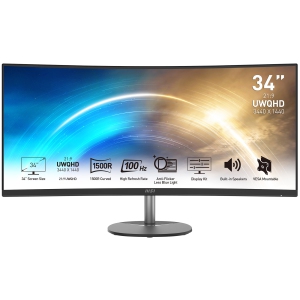 MSI 34" 3440 x 1440(UWQHD) 100Hz, Curved 1500R Business Monitor, Tilt adjustable, Built-In Speaker - Black (Pro MP341CQ)