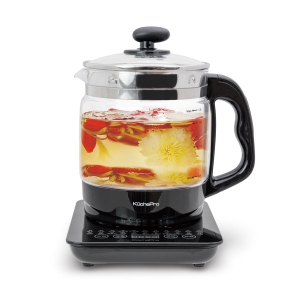 KUCHEPRO Health-Care Beverage Tea coffee Maker and Multi-Function Kettle, 22-in-1 Programmable Brew Cooker Master, 1.8 L, Black, Glasses.